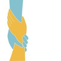 Light color of holding hand in flat vector illustration. helping and support concept.