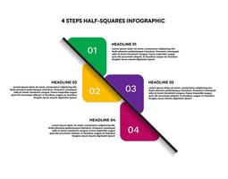 4 steps half squares infographic vector