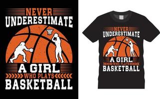 Basketball Typography T shirt Design Vector Never Underestimate A Girl Who Plays