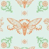 Cicada seamless pattern. A symbol of resurrection. Symbolising personal change, renewal, rebirth, and transformation vector