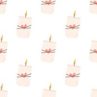 Candle lighted with heart, vector seamless pattern on white background