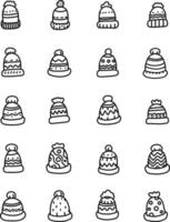 Cute warm winter hats, illustration, vector on a white background