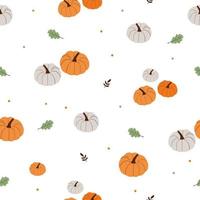 Seamless pattern with pampinks on white background. Pampinks with different shapes and size. Falling leaves. Autumn pattern background. Thanksgiving design. Flat doodle style design vector