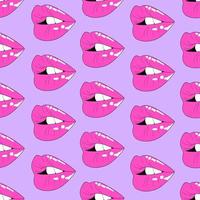 Seamless pattern with pink womans' lips. Love theme, feminine design. Hand drawn vector illustration
