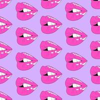 Seamless pattern with pink womans' lips. Love theme, feminine design. Hand drawn vector illustration