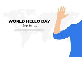 World hello day background with earth map and hand five vector