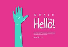 World hello day background with hand five on purple background. vector