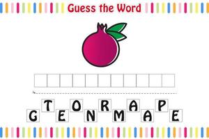 Spelling Game for preschool kids Fruits cartoons, Educational children game printable worksheet vector illustration
