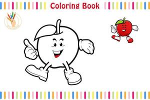 libro para colorear con un estilo de dibujos animados de frutas, juego educativo para niños hoja de cálculo imprimible ilustración vectorial vector