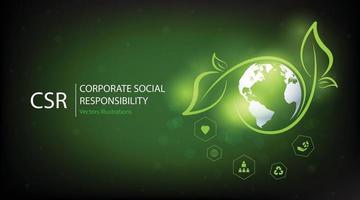 diseño de concepto de csr.responsabilidad social corporativa y retribución a la comunidad sobre un fondo verde.concepto de negocio moderno. vector