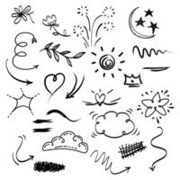 Doodle elements for concept design on set. isolated on white background. Infographic elements. Emphasis, curly swishes, swoops, swirl, arrow. vector illustration.