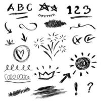 Doodle elements for concept design on set. isolated on white background. Infographic elements. Emphasis, curly swishes, swoops, swirl, arrow. vector illustration.