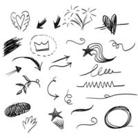 Doodle elements for concept design on set. isolated on white background. Infographic elements. Emphasis, curly swishes, swoops, swirl, arrow. vector illustration.