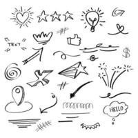 Doodle elements for concept design on set. isolated on white background. Infographic elements. Emphasis, curly swishes, swoops, swirl, arrow. vector illustration.