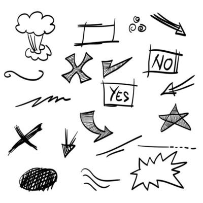 Doodle elements for concept design on set. isolated on white background. Infographic elements. Emphasis, curly swishes, swoops, swirl, arrow. vector illustration.