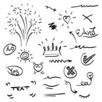 Doodle elements for concept design on set. isolated on white background. Infographic elements. Emphasis, curly swishes, swoops, swirl, arrow. vector illustration.