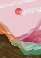 Creative minimalist hand painted illustrations of Mid century modern. Natural abstract landscape background. mountain, forest, sea, sky, sun and river vector