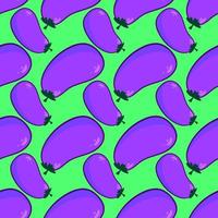 Eggplant pattern, seamless pattern on green background. vector