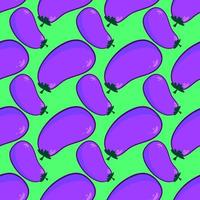 Eggplant pattern, seamless pattern on green background. vector