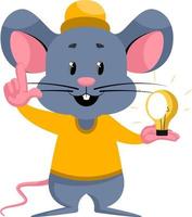 Mouse with idea, illustration, vector on white background.