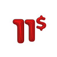 precificação número 3d mental vermelho 11 dólares png