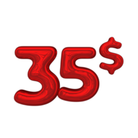 Pricing 3D number Mental Red 35 dollar png