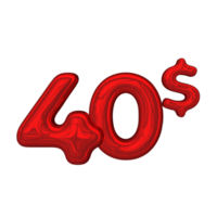 prix 3d nombre mental rouge 40 dollar png