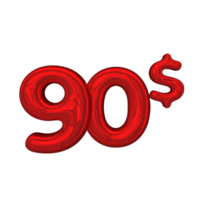 Pricing 3D number Mental Red 90 dollar png