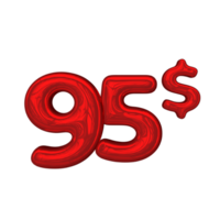 precificação número 3d mental vermelho 95 dólares png