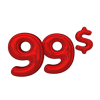 precificação número 3d mental vermelho 99 dólares png