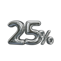 3D number Mental Silver 25 percent png