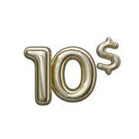 Pricing 3D number Mental Gold 10 dollar png