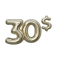 Preisgestaltung 3D-Zahl mentales Gold 30 Dollar png