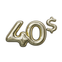 Preisgestaltung 3D-Zahl mentales Gold 40 Dollar png