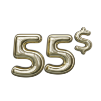 prissättning 3d siffra mental guld 55 dollar png