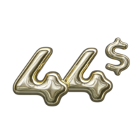 Preisgestaltung 3D-Zahl mentales Gold 44 Dollar png