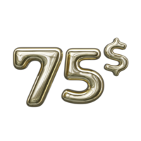 Preisgestaltung 3D-Zahl mentales Gold 75 Dollar png