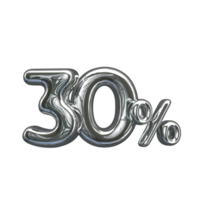 3D number Mental Silver 30 percent png