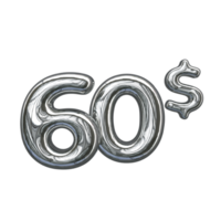 Pricing 3D number Mental Silver 60 dollar png