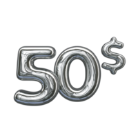 Pricing 3D number Mental Silver 50 dollar png