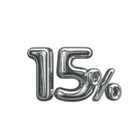 3D number Mental Silver 15 percent png