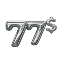 Pricing 3D number Mental Silver 77 dollar png