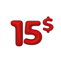 Pricing 3D number Mental Red 15 dollar png