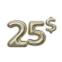 Preisgestaltung 3D-Zahl mentales Gold 25 Dollar png