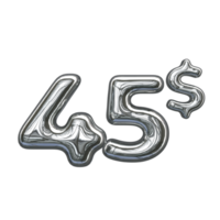 Pricing 3D number Mental Silver 45 dollar png