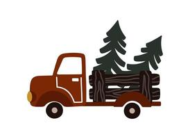 Chrismtas truck with pine trees vector