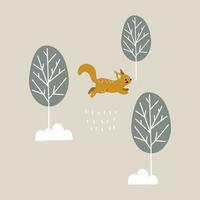 Squirrel in the winter forest vector
