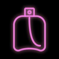 glamorous bright pink perfume, neon on a black background. cute perfume in a rectangular package with a dispenser for application to the skin. icon for perfume bars. vector illustration