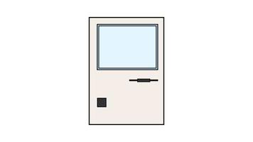 Old retro vintage hipster computer, pc with monitor and keyboard from 70s, 80s, 90s. Beautiful white icon. Vector illustration