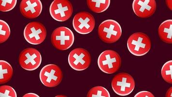 Endless seamless pattern of medical scientific medical items of the cross in a circle on a red background. Vector illustration